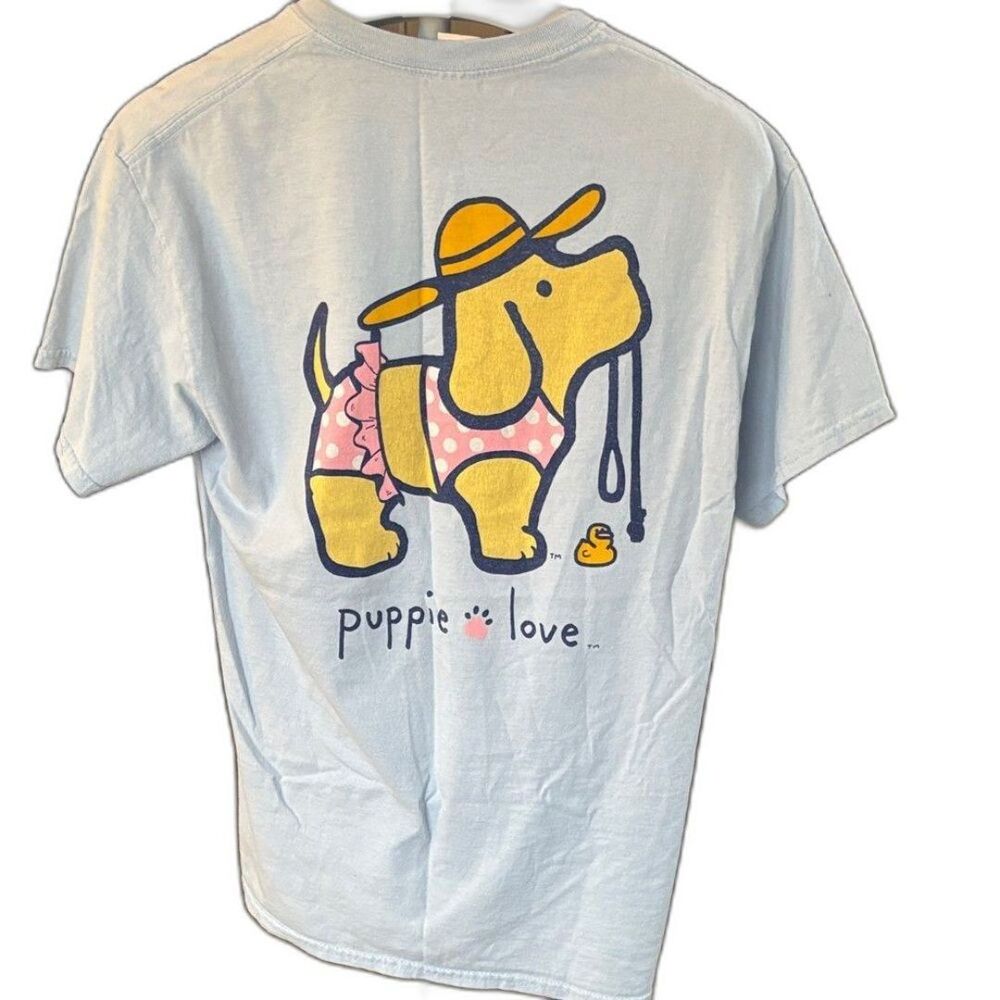 Puppies Love Light Blue Graphic T-Shirt SZM - Picture 3 of 5